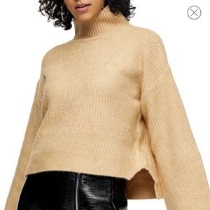 Topshop Crop Funnel Neck Sweater
 CAMEL, Size Small